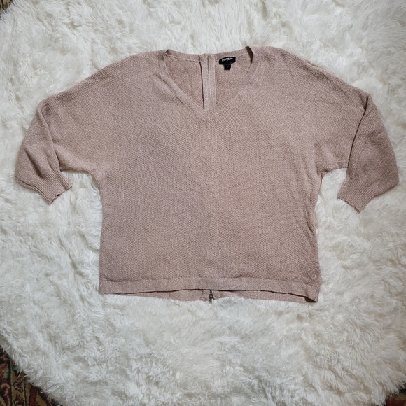 *SOLD* Express Blush Pink Metallic Shimmery Exposed Back Zipper Glam Sweater - Picture 3 of 11